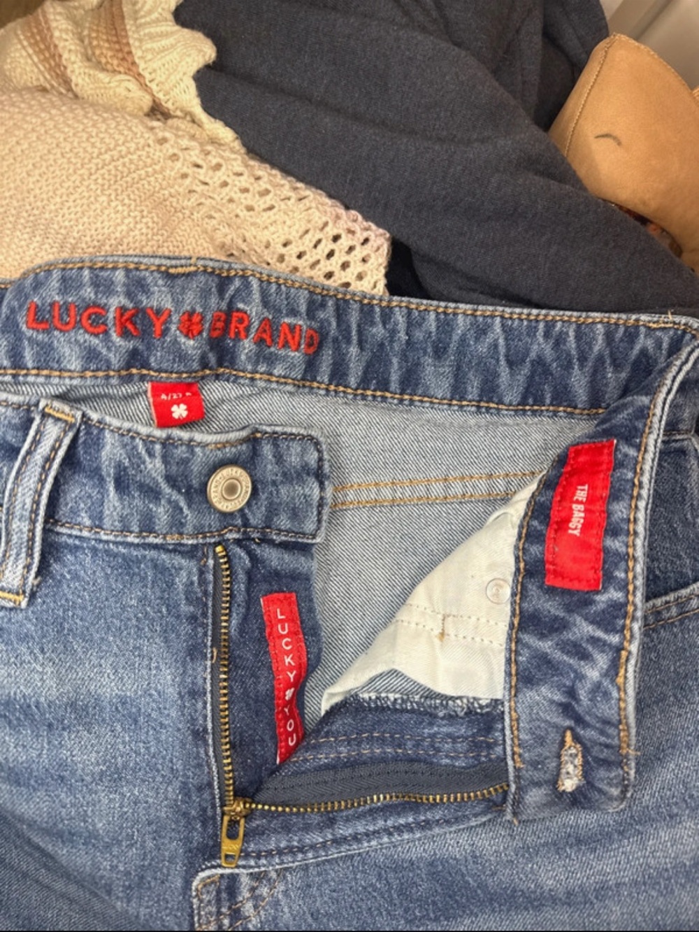 Lucky Brand Medium Blue High-Rise Women's Jeans with Red Stitching Details